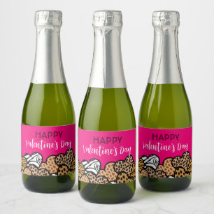 Wild Pink Animal Print Heart Valentine's Day Party Sparkling Wine Label