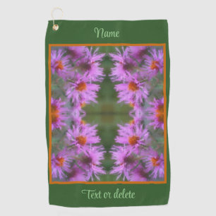 Wild Pink Asters Flower Art Personalised Golf Towel