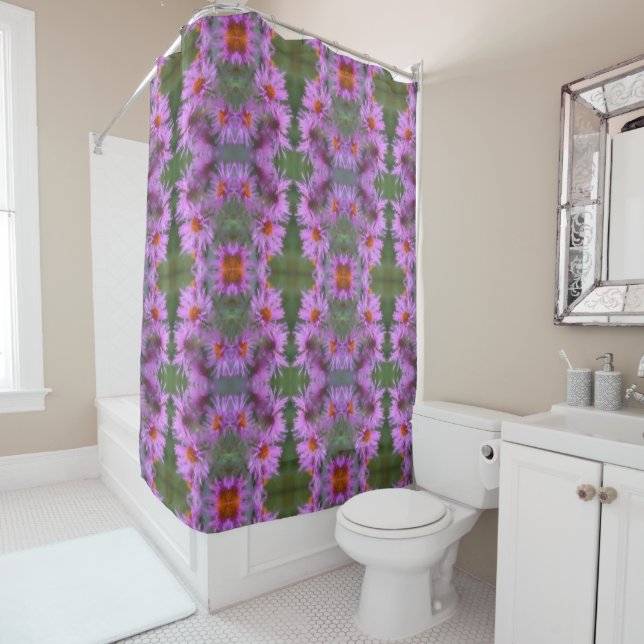 Wild Pink Asters Flower Art  Shower Curtain (In Situ)