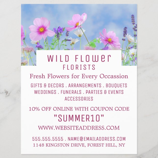 Wild Pink Floral, Floristry Advertising Flyer (Front)
