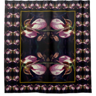 Wild Pink Lady Slipper Orchid Abstract Shower Curtain