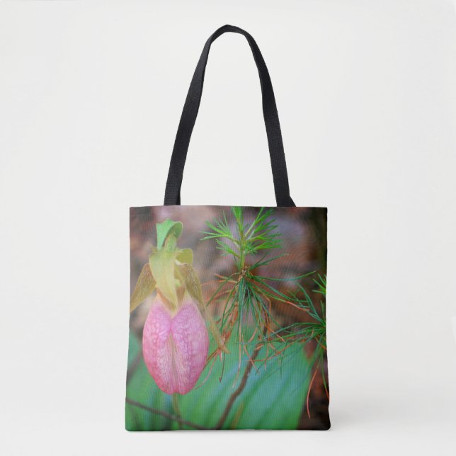 Wild Pink Lady Slipper Orchid And Evergreens   Tote Bag (Front)