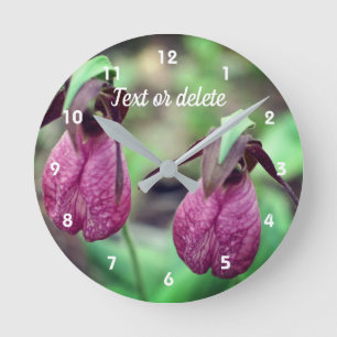 Wild Pink Lady Slipper Orchid Flower Pair 2   Round Clock