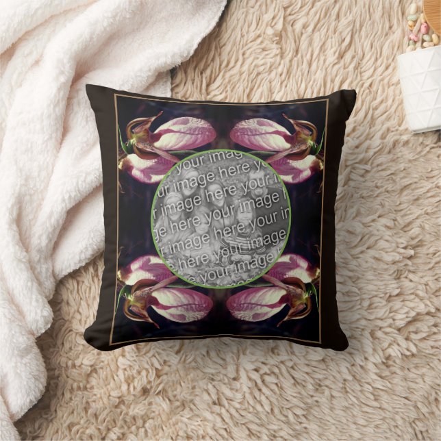 Wild Pink Lady Slipper Orchid Frame Add Your Photo Cushion (Blanket)