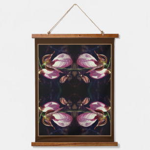 Wild Pink Lady Slipper Orchid Pair Abstract Hanging Tapestry