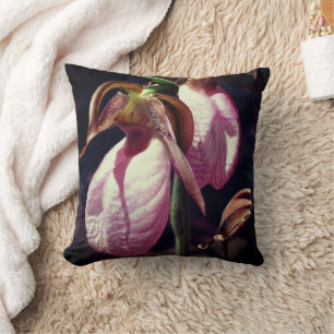Wild Pink Lady Slipper Orchid Pair Close Up  Cushion