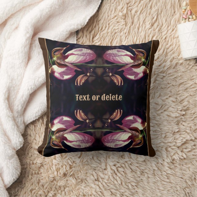 Wild Pink Lady Slipper Orchid Pair Personalised Cushion (Blanket)