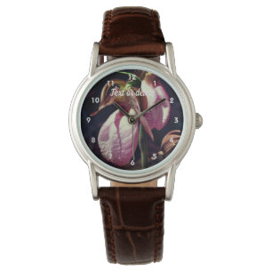 Wild Pink Lady Slipper Orchid Pair Personalised  Watch