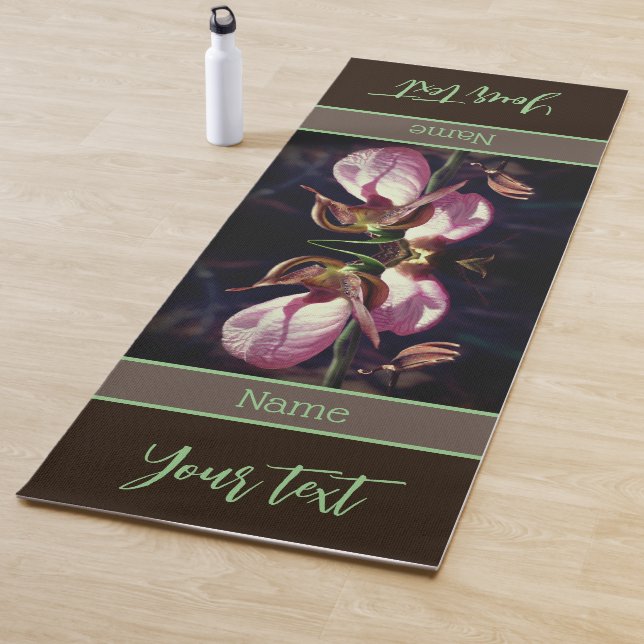 Wild Pink Lady Slipper Orchid Pair Personalised Yoga Mat (In Situ)