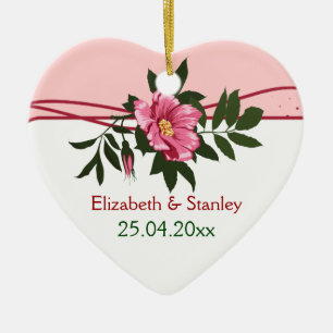 Wild pink rose floral wedding keepsake ornament