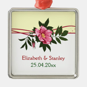 Wild pink rose floral wedding keepsake ornament