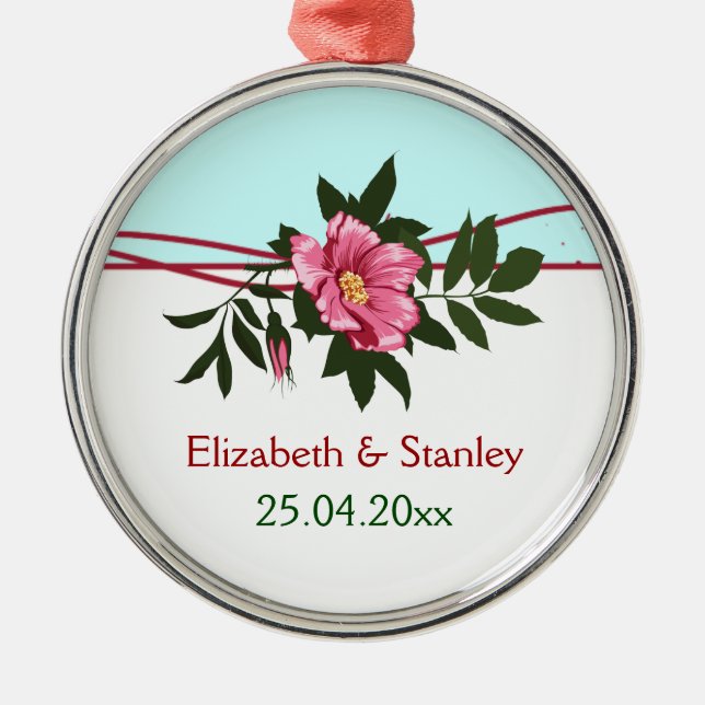 Wild pink rose floral wedding keepsake ornament (Front)