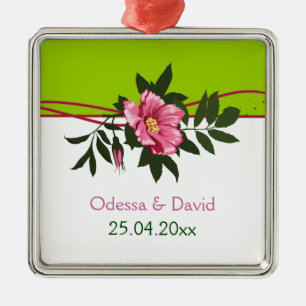 Wild pink rose floral wedding lime green keepsake metal tree decoration