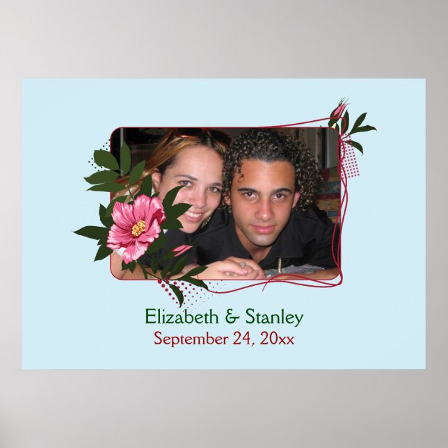Wild pink rose floral wedding photo poster (Front)