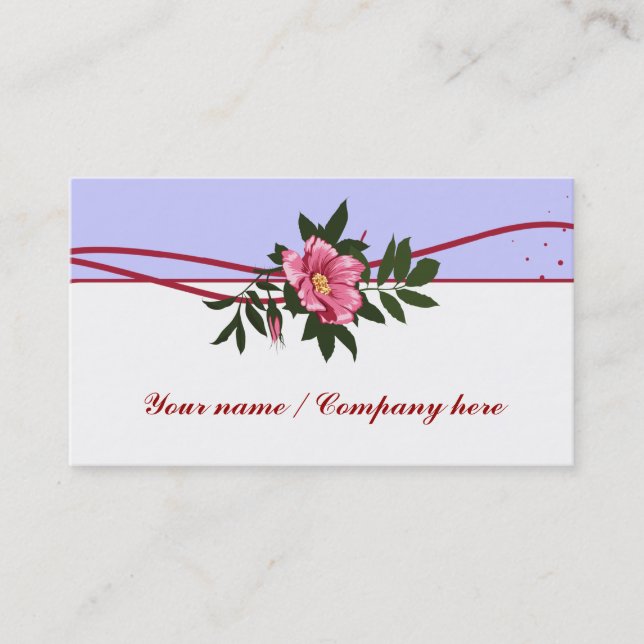 Wild pink rose lavender white floral business card (Front)