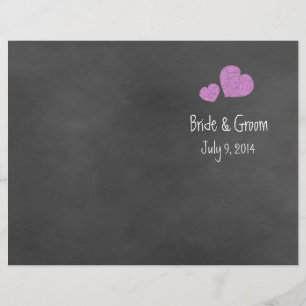 Wild Pink Roses Chalkboard Folded Wedding Program