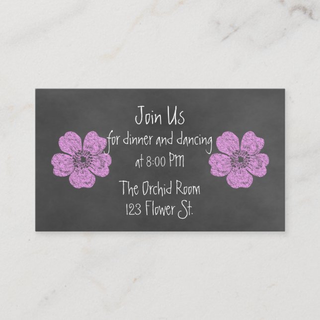 Wild Pink Roses Chalkboard Reception Cards (Front)
