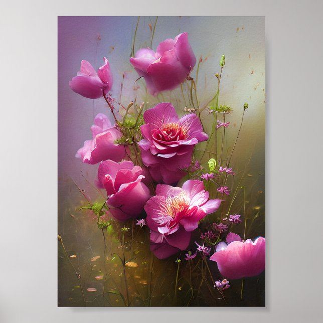 Wild pink roses in mist poster (Front)