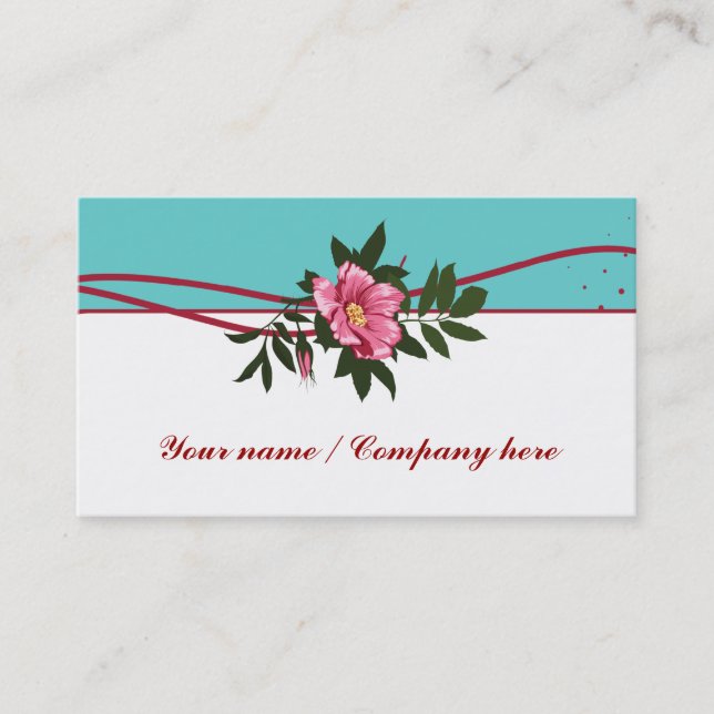 Wild pink teal rose floral business card (Front)