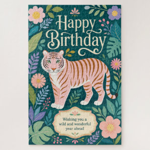 Wild Pink Tiger Birthday Adventure Jigsaw Puzzle