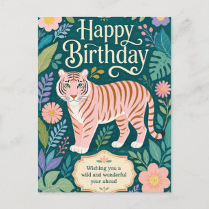Wild Pink Tiger Birthday Adventure Postcard