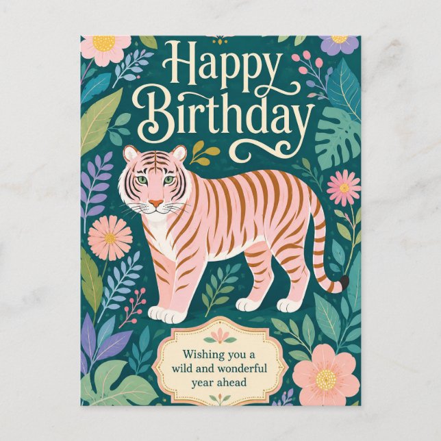 Wild Pink Tiger Birthday Adventure Postcard (Front)