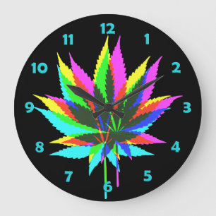 Wild Plant Leafs - neon coloured + your ideas Large Clock