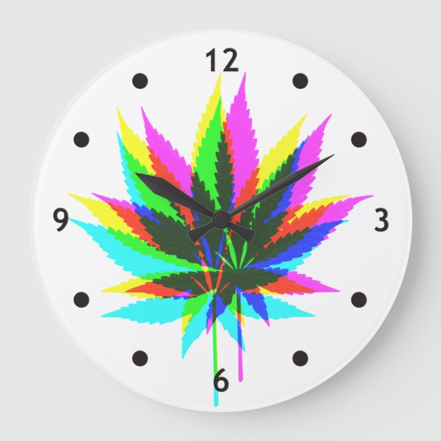 Wild Plant Leafs - neon coloured + your ideas Large Clock (Front)