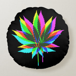 Wild Plant Leafs - neon coloured + your ideas Round Cushion