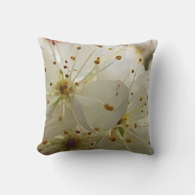 Wild Plum Blossoms Impressionist Art and Your Name Cushion (Front)