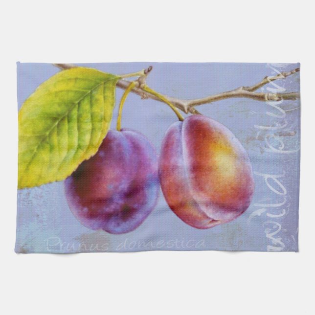 Wild plum - Prunus domestica blue kitchen towel (Horizontal)