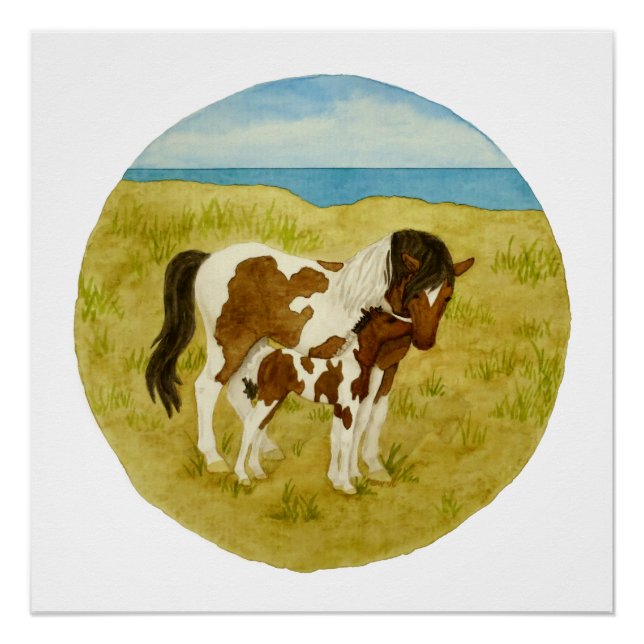 Wild Ponies Watercolor Square Poster (Front)