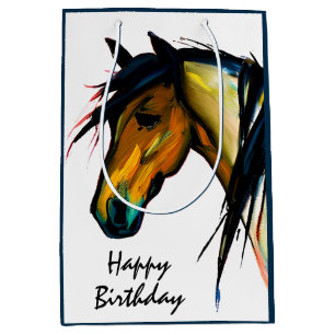 Wild Pony   Watercolor Horse Happy Birthday Medium Gift Bag