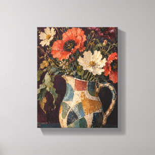 Wild Poppies in a Patchwork Jug Floral Still Life  Canvas Print
