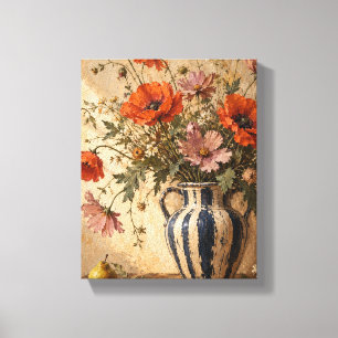 Wild Poppies in an Indigo Amphora Floral Still L Canvas Print