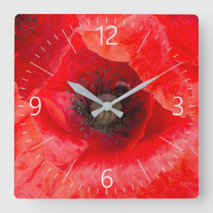 Wild poppies pattern square wall clock