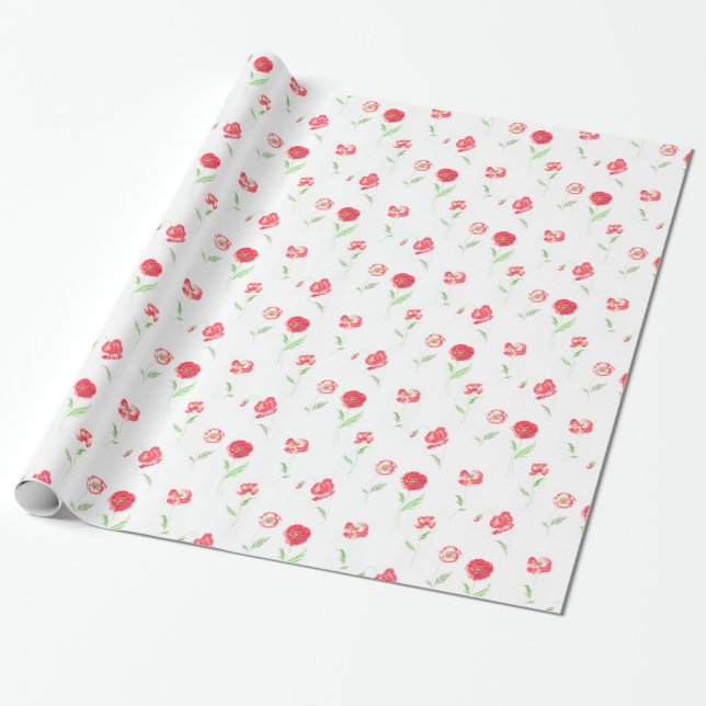 Wild poppies pattern wrapping paper (Unrolled)