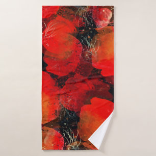 Wild Poppies Watercolor Digital Drawing Bath Towel