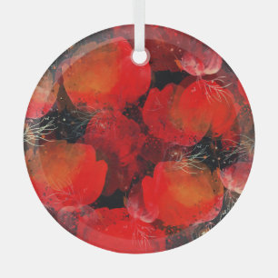 Wild Poppies Watercolor Digital Drawing Glass Tree Decoration