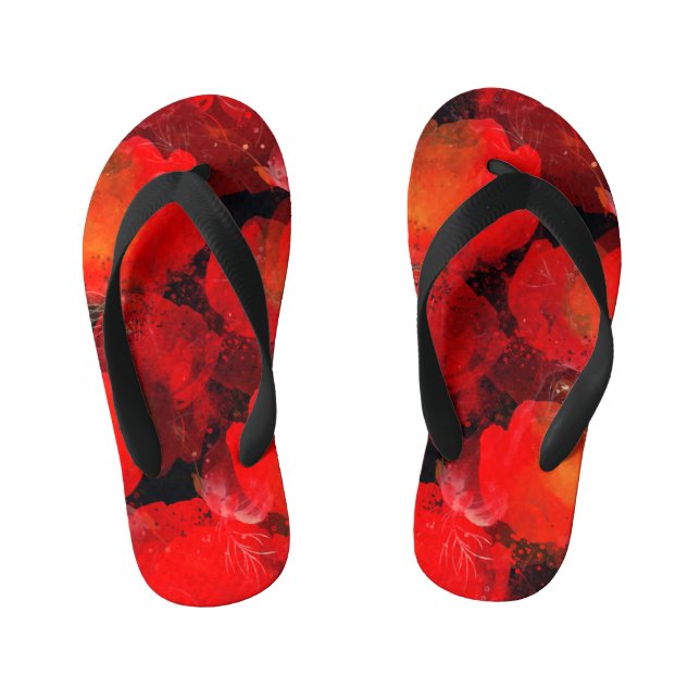 Wild Poppies Watercolor Digital Drawing Kid's Flip Flops (Footbed)