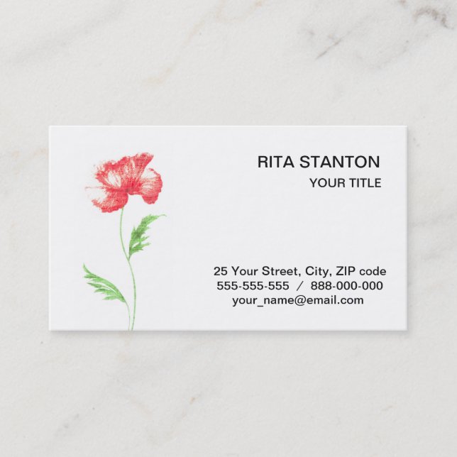 Wild poppy flower business card (Front)