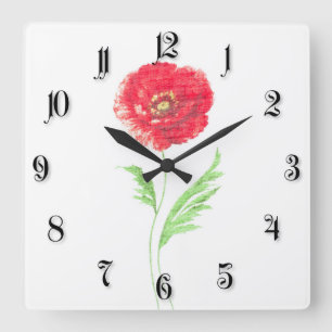 Wild poppy flower square wall clock