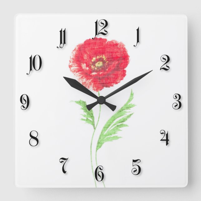 Wild poppy flower square wall clock (Front)