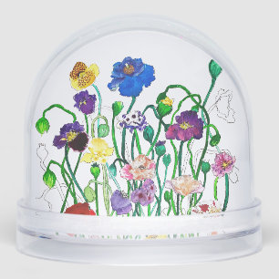 Wild Poppy Watercolor Birthday Snowglobe