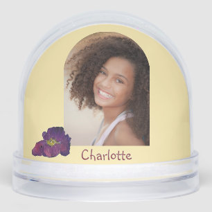 Wild Poppy Watercolor Photo Named Birthday Snowglobe