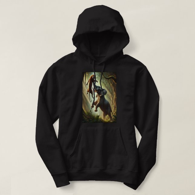 Wild Power Showdown: Elephant and Tiger Men's Hood Hoodie (Design Front)