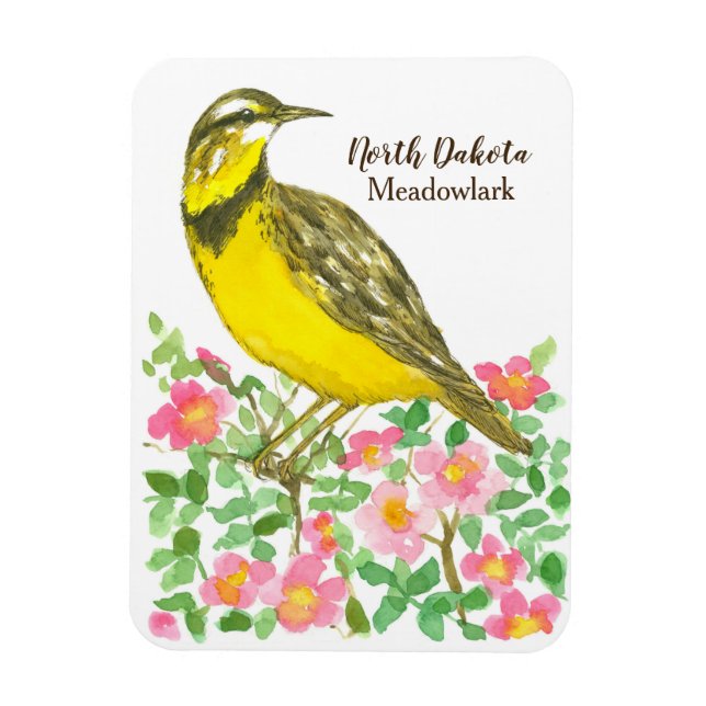 Wild Prairie Rose Meadowlark North Dakota Magnet (Vertical)