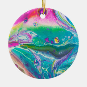 Wild Psychedelic Acrylic Pour Art Ceramic Tree Decoration
