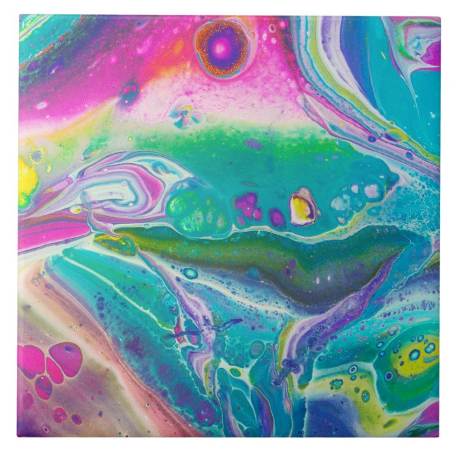 Wild Psychedelic Acrylic Pour Art Tile (Front)