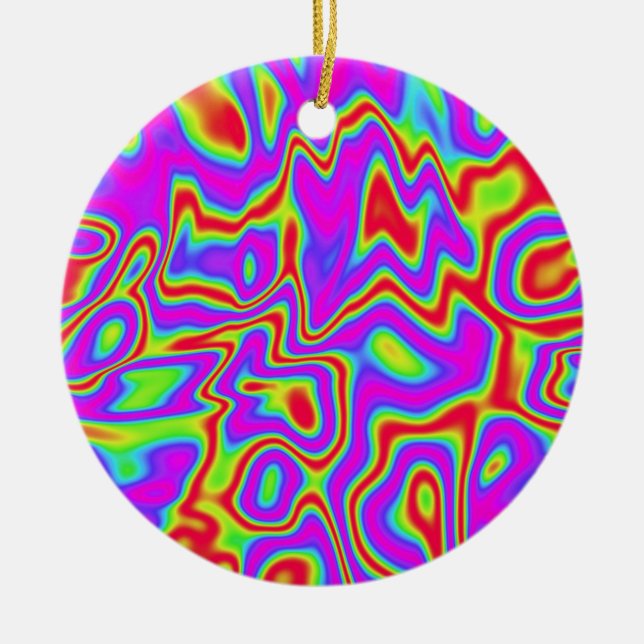 Wild Psychedelic Liquid Colours Ceramic Tree Decoration (Front)